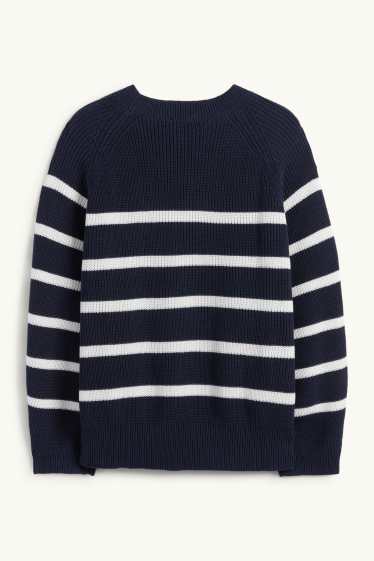 Women - Jumper - ribbed - striped - dark blue