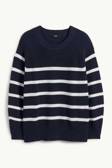 Women - Jumper - ribbed - striped - dark blue