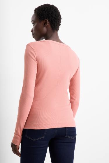Femmes - Lot de 2 - haut à manches longues - slim fit - finition côtelée - rose foncé