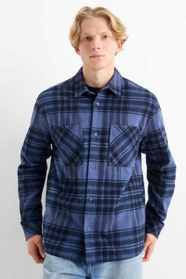 Hommes - Chemise - relaxed fit - col kent - à carreaux - bleu foncé