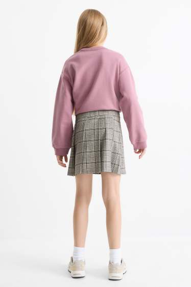 Kinder Mädchen - Faltenrock - kariert - schwarz / beige