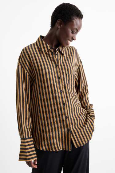 Dames - Blouse - gestreept - zwart / beige