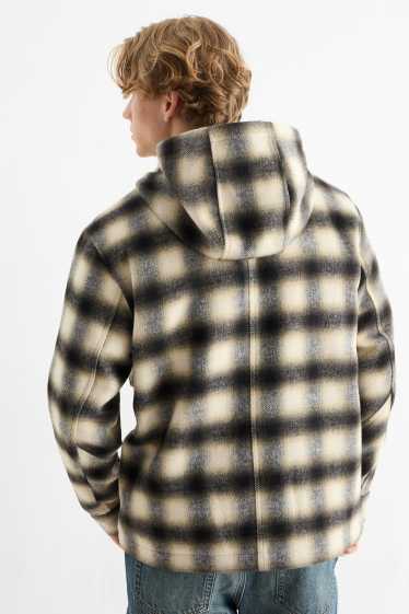 Hommes - Veste-chemise avec capuche - regular fit - à carreaux - noir / beige