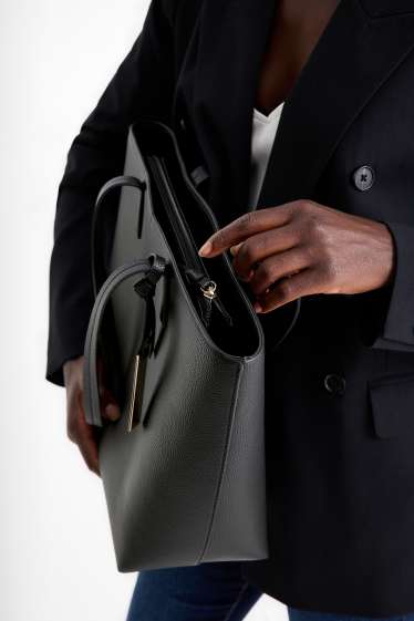 Dames - Grote shopper - imitatieleer - zwart