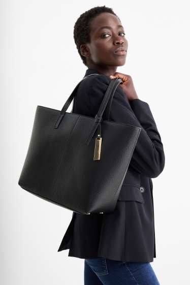 Dames - Grote shopper - imitatieleer - zwart