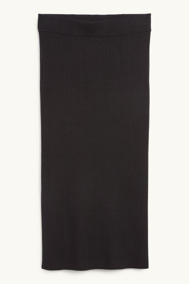Women - Knitted skirt - ribbed - black