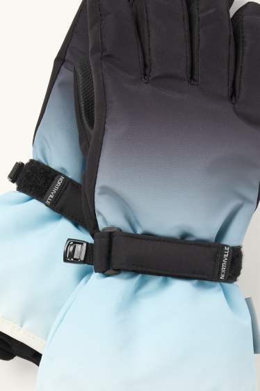 Children Girls - Ski gloves - waterproof - patterned - black