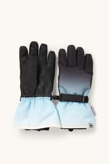 Children Girls - Ski gloves - waterproof - patterned - black