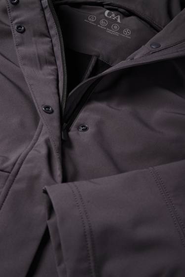 Femmes - Veste à coquille souple avec capuche - finition déperlante - 4 Way Stretch - gris foncé