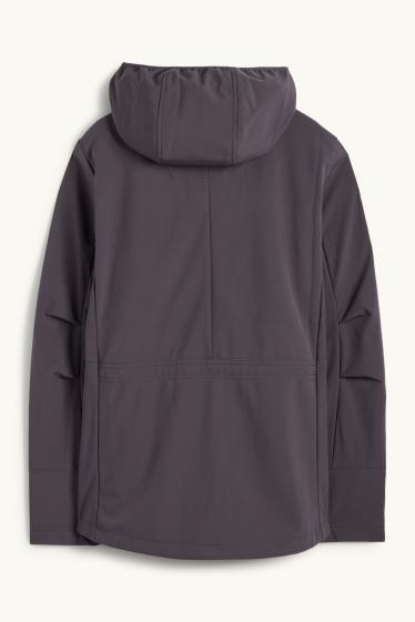 Femmes - Veste à coquille souple avec capuche - finition déperlante - 4 Way Stretch - gris foncé