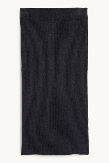 Femmes - Jupe en maille - finition côtelée - gris foncé