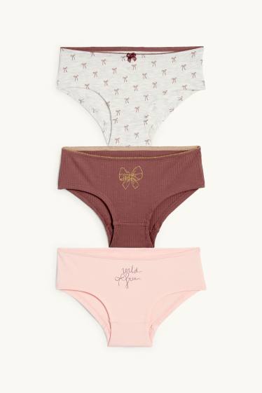 Kinderen: meisjes - Set van 3 - strikje - slip - bruin