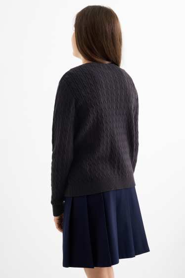 Children Girls - Cardigan - cable knit pattern - black