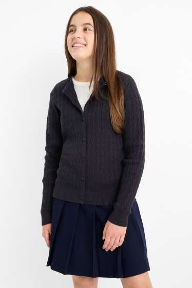 Children Girls - Cardigan - cable knit pattern - black