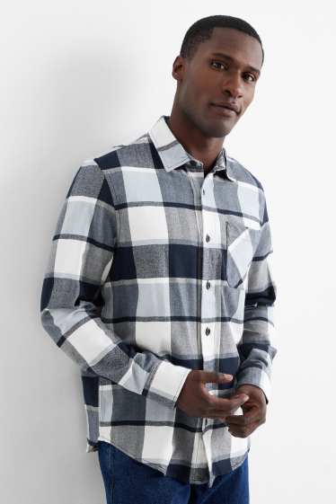 Hommes - Chemise - regular fit - col kent - à carreaux - bleu