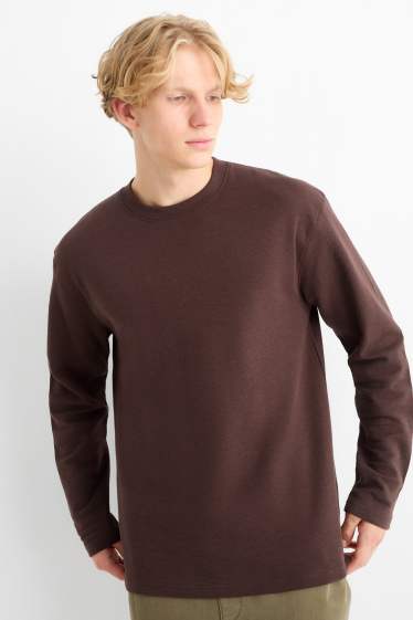 Hommes - Haut à manches longues - texturé - marron foncé