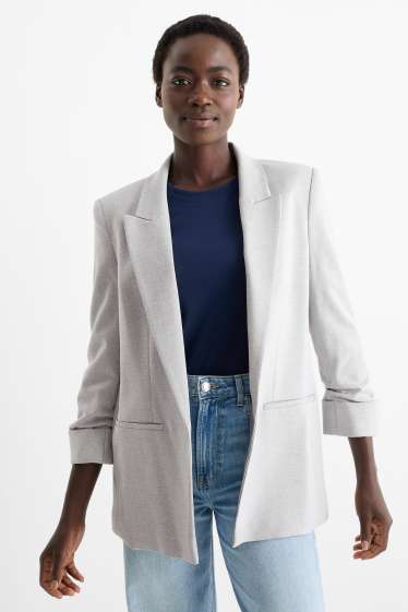 Femmes - Blazer long - regular fit - texturé - gris clair