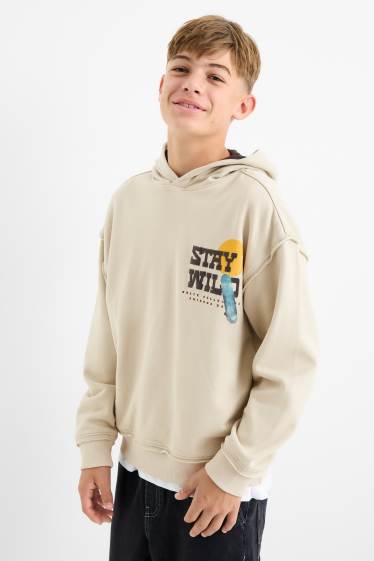 Children Boys - Skateboard and cactus - hoodie - beige