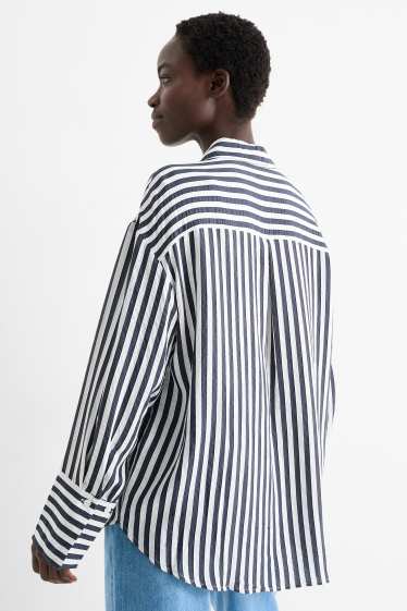 Women - Blouse - striped - dark blue / white