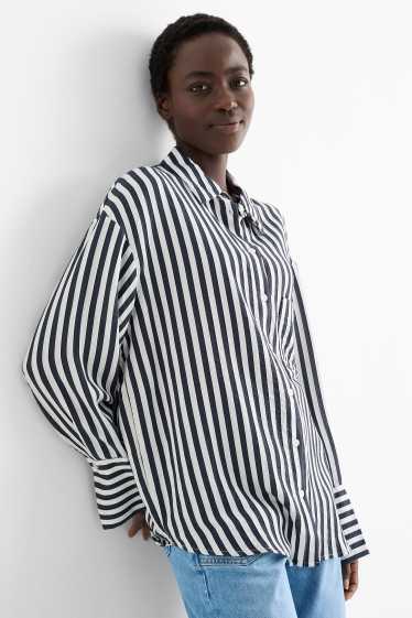Women - Blouse - striped - dark blue / white