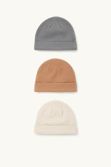Unisexe - Lot de 3 - bonnet rond pour bébé - finition côtelée - beige
