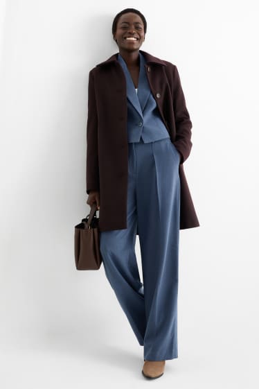 Dames - Business-broek - high waist - wide leg - donkerblauw