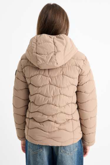 Děti - dívky - Prošívaná bunda s kapucí - z vodoodpudivého materiálu - béžová