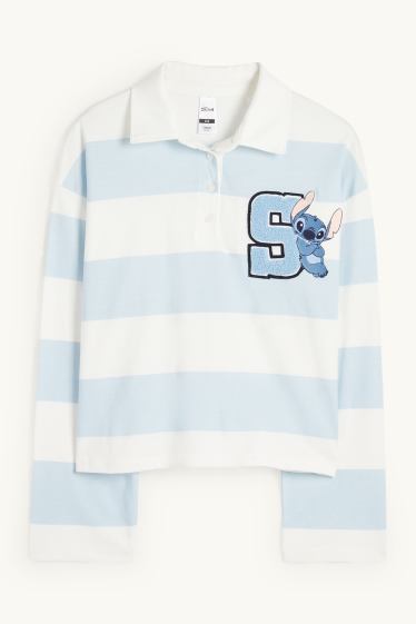 Kinder Mädchen - Lilo & Stitch - Poloshirt - gestreift - weiss / hellblau