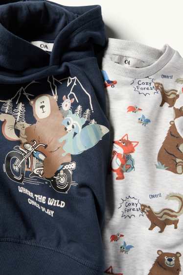 Enfants garçons - Lot de 2 - animaux sauvages - sweat à capuche et sweat - bleu / gris
