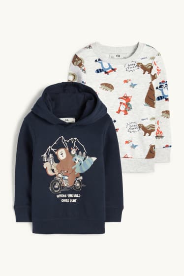 Enfants garçons - Lot de 2 - animaux sauvages - sweat à capuche et sweat - bleu / gris