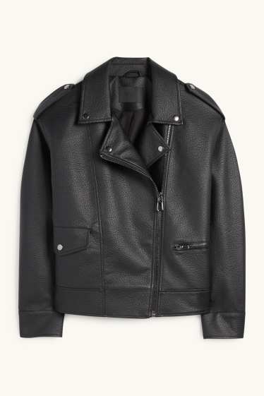 Femei - Jachetă de motociclist - imitație de piele - negru