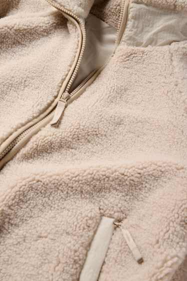 Women - Technical teddy fur jacket - lined - light beige