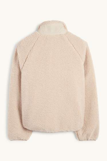 Women - Technical teddy fur jacket - lined - light beige