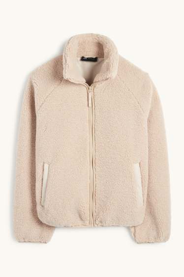 Women - Technical teddy fur jacket - lined - light beige