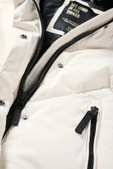 Děti - dívky - Prošívaný kabát s kapucí - z vodoodpudivého materiálu - krémově bílá