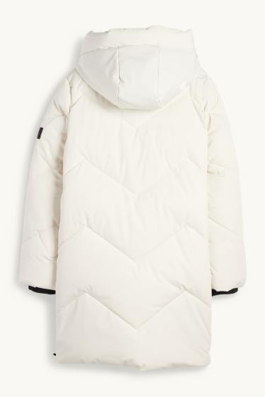 Děti - dívky - Prošívaný kabát s kapucí - z vodoodpudivého materiálu - krémově bílá