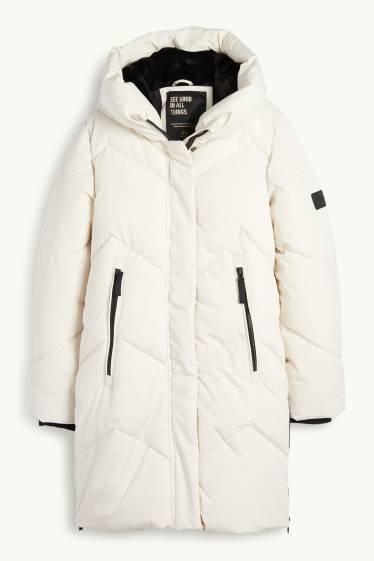 Děti - dívky - Prošívaný kabát s kapucí - z vodoodpudivého materiálu - krémově bílá