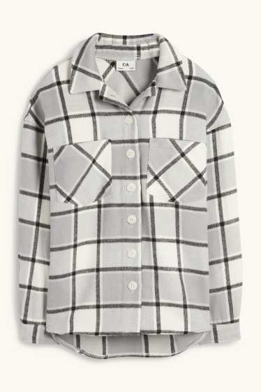 Enfants filles - Veste-chemise en flanelle - à carreaux - gris clair