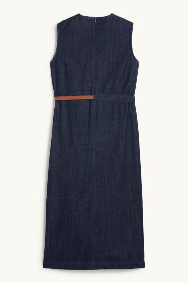 Damen - Jeans-Bodycon-Kleid mit Gürtel - dunkeljeansblau