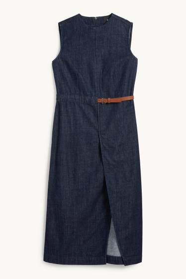 Damen - Jeans-Bodycon-Kleid mit Gürtel - dunkeljeansblau