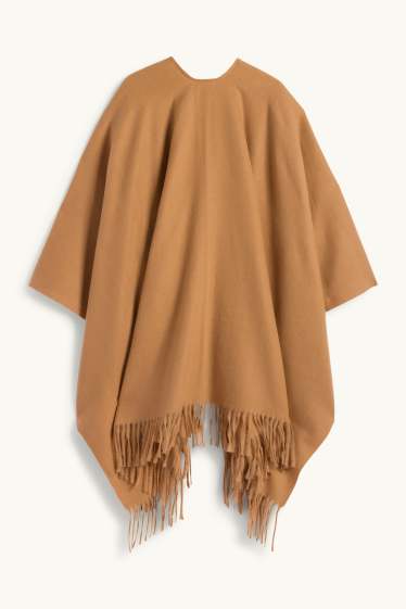 Femmes - Poncho à franges - marron clair