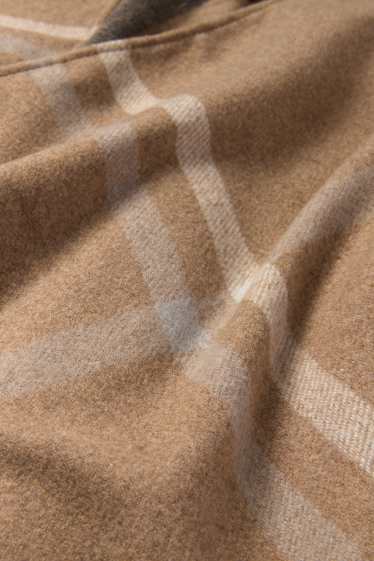 Femmes - Poncho à franges - à carreaux - marron clair