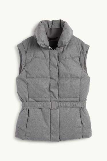 Femmes - Doudoune sans manches avec ceinture - gris