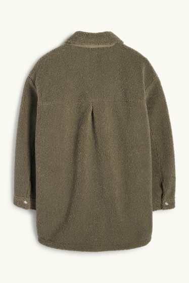 Dames - Shacket van teddybont - groen