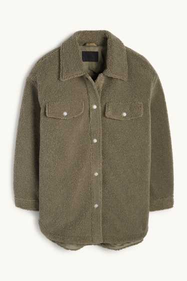 Dames - Shacket van teddybont - groen