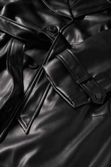 Damen - Mantel - Lederimitat - schwarz