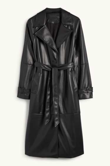 Damen - Mantel - Lederimitat - schwarz