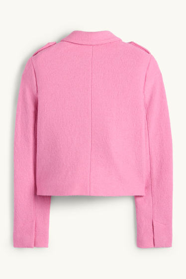 Femmes - Blazer de bureau en finition bouclé - regular fit - laine mélangée - rose