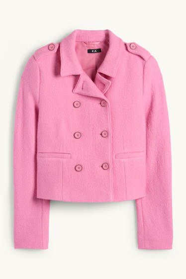 Femmes - Blazer de bureau en finition bouclé - regular fit - laine mélangée - rose