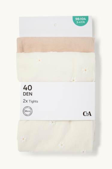 Nena - Paquet de 2 - flors- leotards fins - 40 DEN - blanc/beix